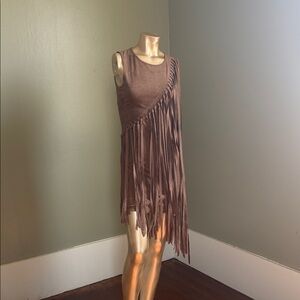 Fringe Sleeveless Brown Dress